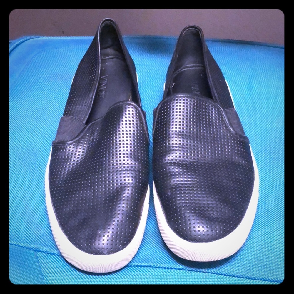 Vince black leather slip on sneakers